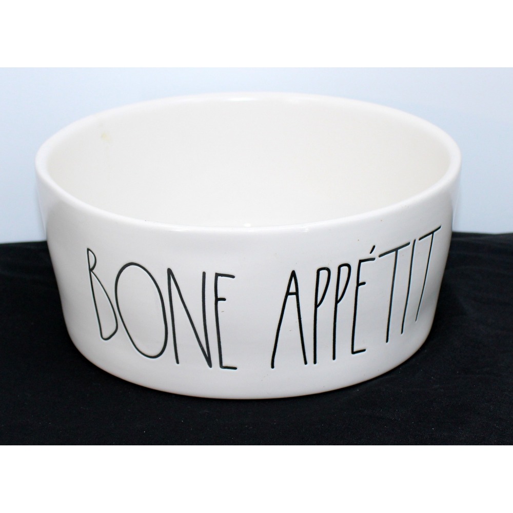 Rae Dunn Bone Appetit Ceramic Pet Bowl Large White Stoneware Magenta Artisan